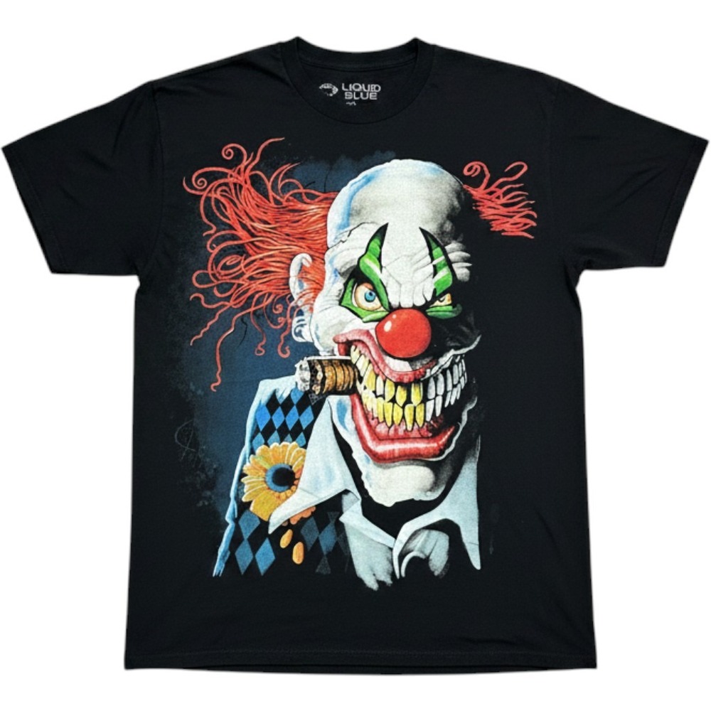 Liquid‎ Blue Evil Clown Cigar Graphic Tee Black Cotton Shirt Mens Medium